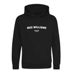Nico Williams hoodie – black kids' hoodie with white Nico Williams letters and Players Couture logo on the chest