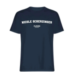 Nicole Scherzinger t-shirt – navy men's t-shirt with white Nicole Scherzinger letters and Players Couture logo on the chest