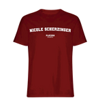 Nicole Scherzinger t-shirt – red men's t-shirt with white Nicole Scherzinger letters and Players Couture logo on the chest