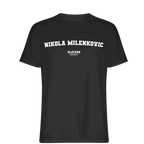 Nikola Milenkovic t-shirt – black men's t-shirt with white Nikola Milenkovic letters and Players Couture logo on the chest
