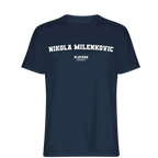Nikola Milenkovic t-shirt – navy men's t-shirt with white Nikola Milenkovic letters and Players Couture logo on the chest