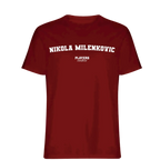 Nikola Milenkovic t-shirt – red men's t-shirt with white Nikola Milenkovic letters and Players Couture logo on the chest