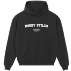 Nobby Stiles hoodie – black men's hoodie with white Nobby Stiles letters and Players Couture logo on the chest