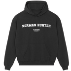 Norman Hunter hoodie – black men's hoodie with white Norman Hunter letters and Players Couture logo on the chest
