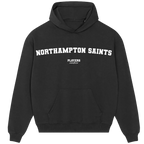 Northampton Saints hoodie – black men's hoodie with white Northampton Saints letters and Players Couture logo on the chest
