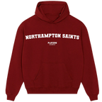 Northampton Saints hoodie – red men's hoodie with white Northampton Saints letters and Players Couture logo on the chest