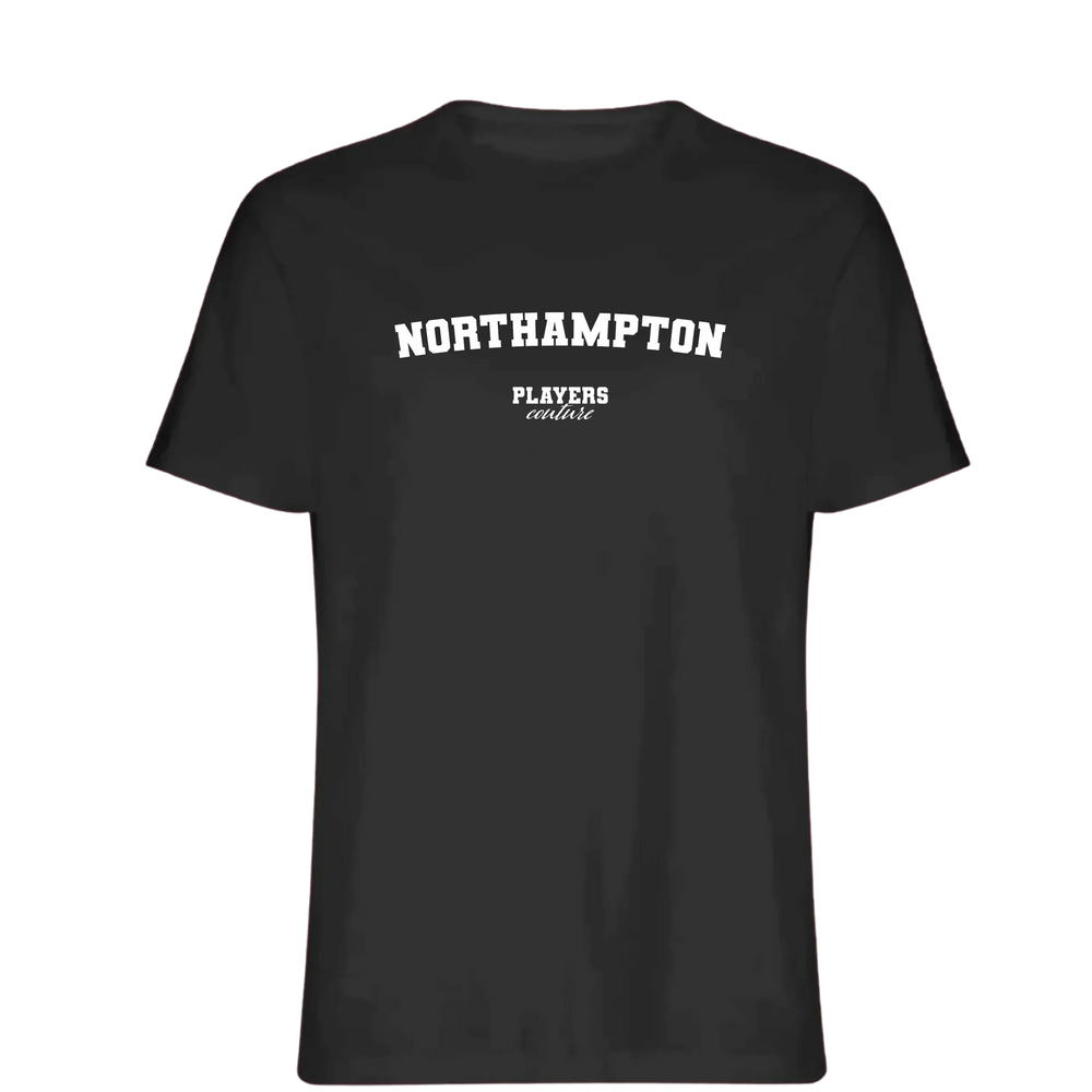 Northampton t-shirt – black men's t-shirt with white Northampton letters and Players Couture logo on the chest