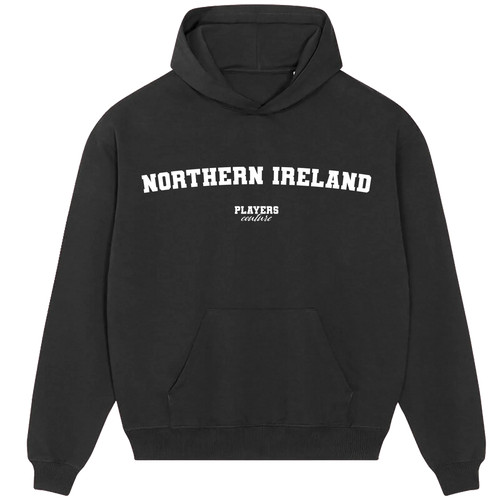 Northern Ireland hoodie – black men's hoodie with white Northern Ireland letters and Players Couture logo on the chest