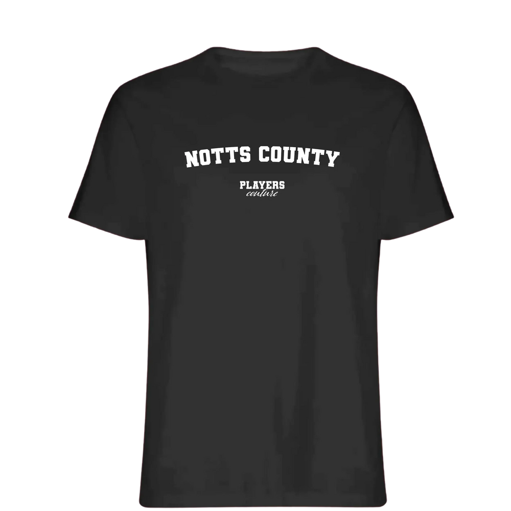 Notts County t-shirt – black men's t-shirt with white Notts County letters and Players Couture logo on the chest