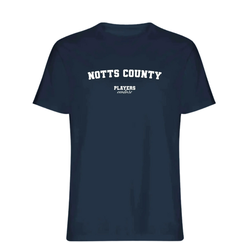 Notts County t-shirt – navy men's t-shirt with white Notts County letters and Players Couture logo on the chest