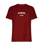 Oldham t-shirt – red men's t-shirt with white Oldham letters and Players Couture logo on the chest