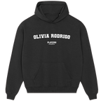 Olivia Rodrigo hoodie – black men's hoodie with white Olivia Rodrigo letters and Players Couture logo on the chest