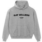 Olof Mellberg hoodie – grey men's hoodie with black Olof Mellberg letters and Players Couture logo on the chest