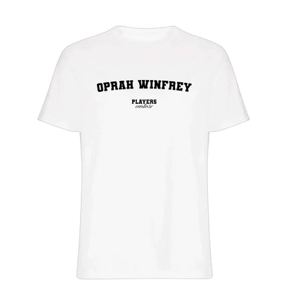 Oprah Winfrey t-shirt – white men's t-shirt with black Oprah Winfrey letters and Players Couture logo on the chest