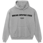 Oskar Opstad Vike hoodie – grey men's hoodie with black Oskar Opstad Vike letters and Players Couture logo on the chest