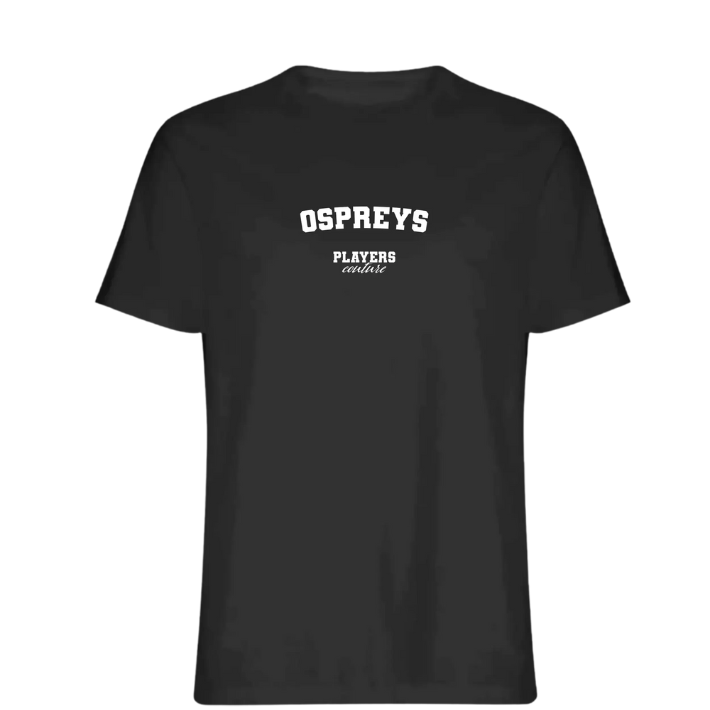 Ospreys t-shirt – black men's t-shirt with white Ospreys letters and Players Couture logo on the chest