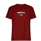 Ospreys t-shirt – red men's t-shirt with white Ospreys letters and Players Couture logo on the chest