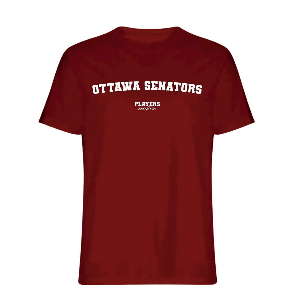 Ottawa Senators t-shirt – red men's t-shirt with white Ottawa Senators letters and Players Couture logo on the chest