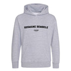 Ousmane Dembele hoodie – grey kids' hoodie with black Ousmane Dembele letters and Players Couture logo on the chest