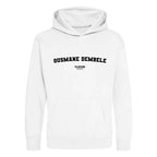 Ousmane Dembele hoodie – white kids' hoodie with black Ousmane Dembele letters and Players Couture logo on the chest