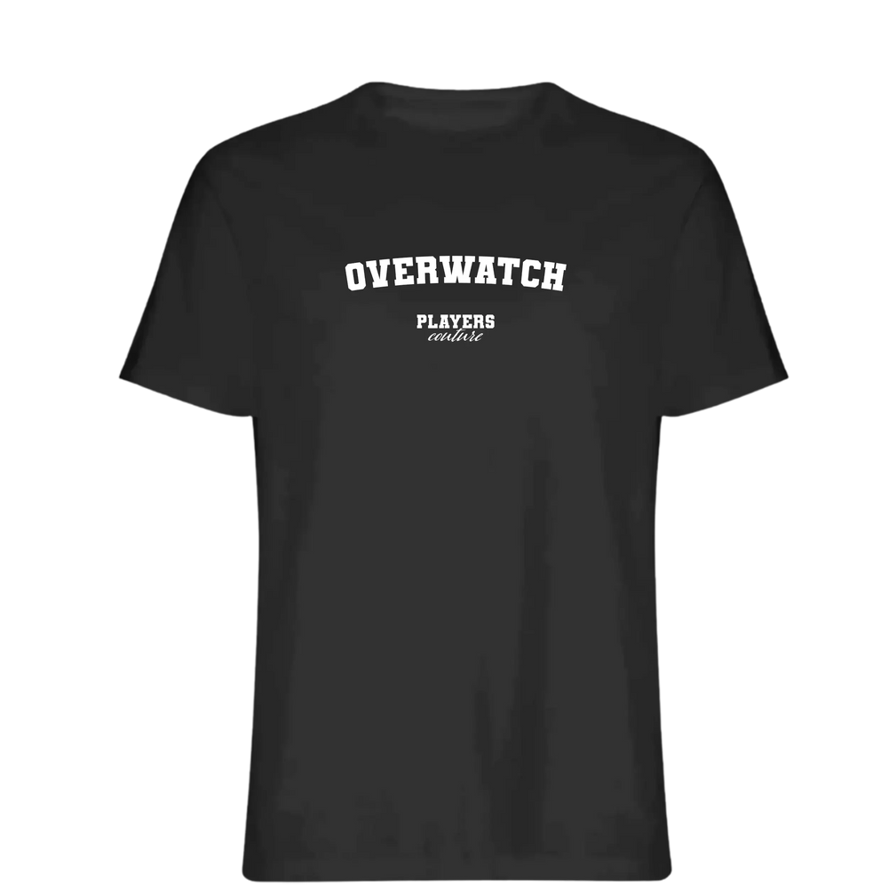 Overwatch t-shirt – black men's t-shirt with white Overwatch letters and Players Couture logo on the chest
