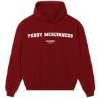 Paddy McGuinness hoodie – red men's hoodie with white Paddy McGuinness letters and Players Couture logo on the chest