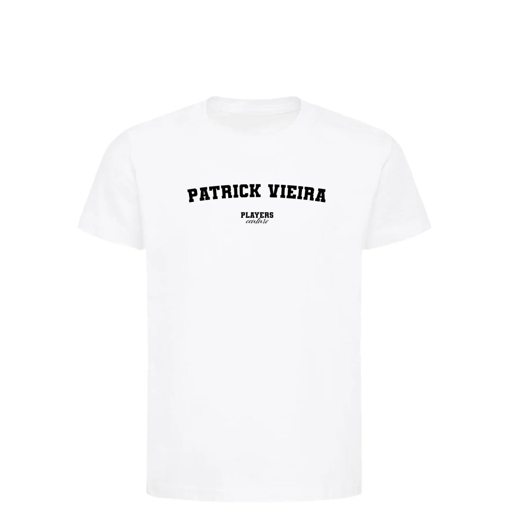 Patrick Vieira t-shirt – white kids' t-shirt with black Patrick Vieira letters and Players Couture logo on the chest
