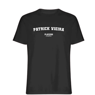 Patrick Vieira t-shirt – black men's t-shirt with white Patrick Vieira letters and Players Couture logo on the chest