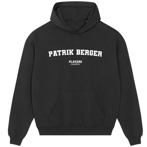 Patrik Berger hoodie – black men's hoodie with white Patrik Berger letters and Players Couture logo on the chest