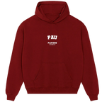 Pau hoodie – red men's hoodie with white Pau letters and Players Couture logo on the chest