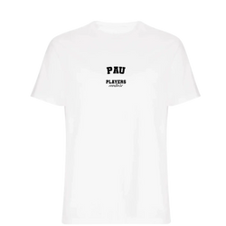 Pau t-shirt – white men's t-shirt with black Pau letters and Players Couture logo on the chest