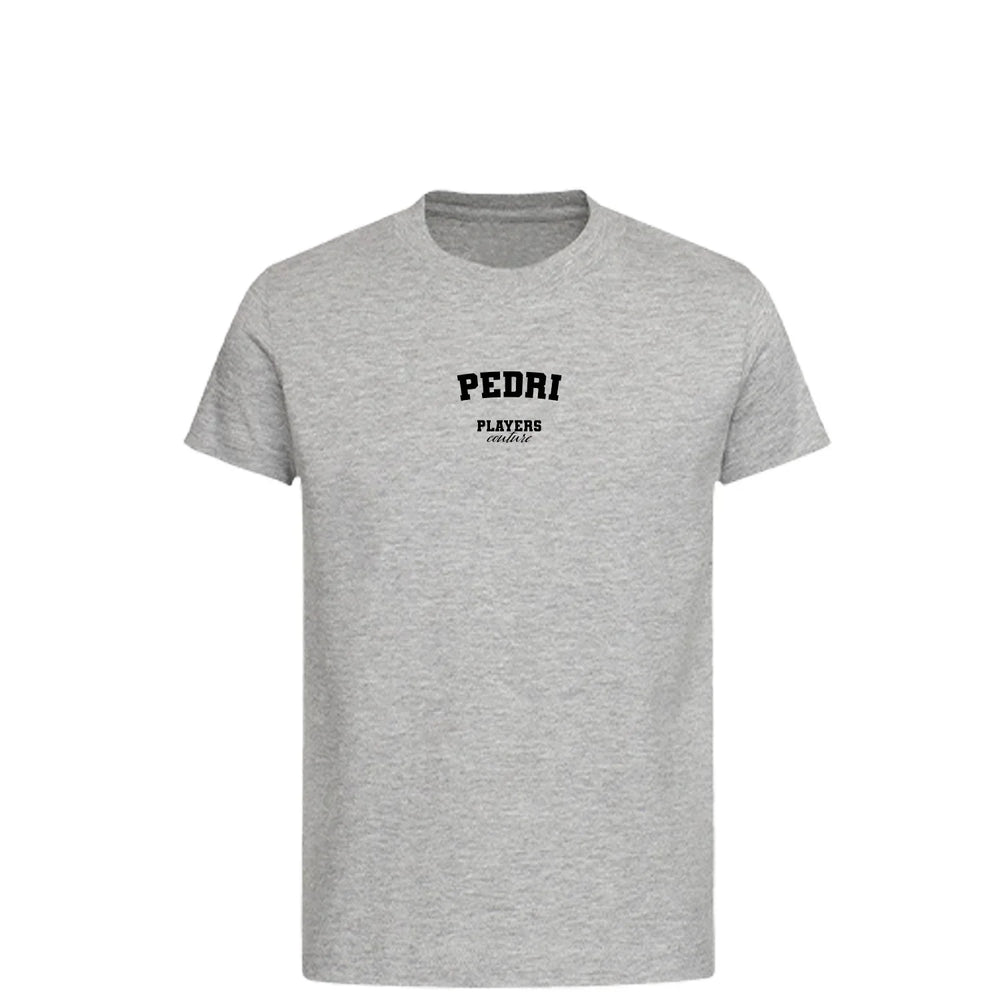 Pedri t-shirt – grey kids' t-shirt with black Pedri letters and Players Couture logo on the chest