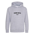 Pedro Neto hoodie – grey kids' hoodie with black Pedro Neto letters and Players Couture logo on the chest