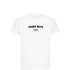 Pedro Neto t-shirt – white kids' t-shirt with black Pedro Neto letters and Players Couture logo on the chest