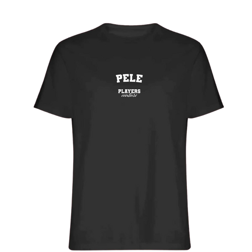 Pele t-shirt – black men's t-shirt with white Pele letters and Players Couture logo on the chest