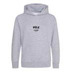 Pele hoodie – grey kids' hoodie with black Pele letters and Players Couture logo on the chest