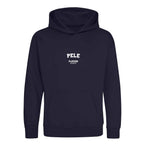Pele hoodie – navy kids' hoodie with white Pele letters and Players Couture logo on the chest