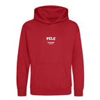 Pele hoodie – red kids' hoodie with white Pele letters and Players Couture logo on the chest