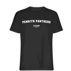 Penrith Panthers t-shirt – black men's t-shirt with white Penrith Panthers letters and Players Couture logo on the chest