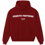 Penrith Panthers hoodie – red men's hoodie with white Penrith Panthers letters and Players Couture logo on the chest