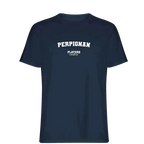 Perpignan t-shirt – navy men's t-shirt with white Perpignan letters and Players Couture logo on the chest