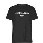 Pete Sampras t-shirt – black men's t-shirt with white Pete Sampras letters and Players Couture logo on the chest