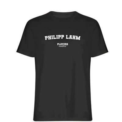 Philipp Lahm t-shirt – black men's t-shirt with white Philipp Lahm letters and Players Couture logo on the chest