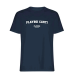 Playboi Carti t-shirt – navy men's t-shirt with white Playboi Carti letters and Players Couture logo on the chest