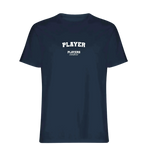 Player t-shirt – navy men's t-shirt with white Player letters and Players Couture logo on the chest
