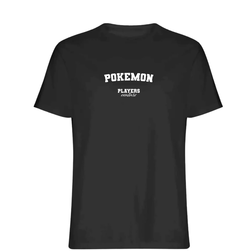 Pokemon t-shirt – black men's t-shirt with white Pokemon letters and Players Couture logo on the chest