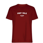Port Vale t-shirt – red men's t-shirt with white Port Vale letters and Players Couture logo on the chest
