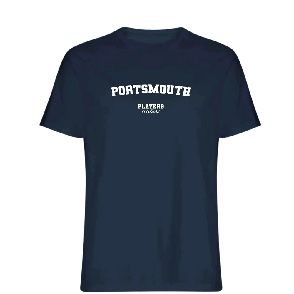 Portsmouth t-shirt – navy men's t-shirt with white Portsmouth letters and Players Couture logo on the chest