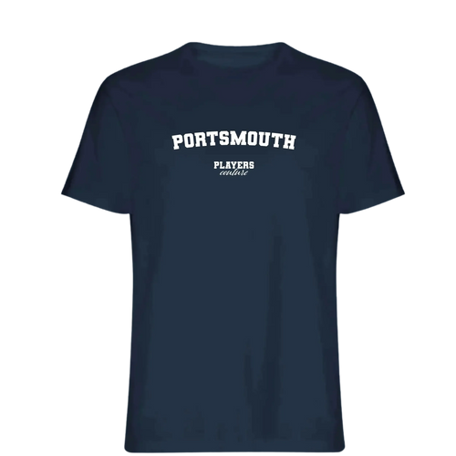 Portsmouth t-shirt – navy men's t-shirt with white Portsmouth letters and Players Couture logo on the chest