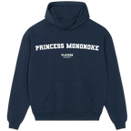 Princess Mononoke hoodie – navy men's hoodie with white Princess Mononoke letters and Players Couture logo on the chest